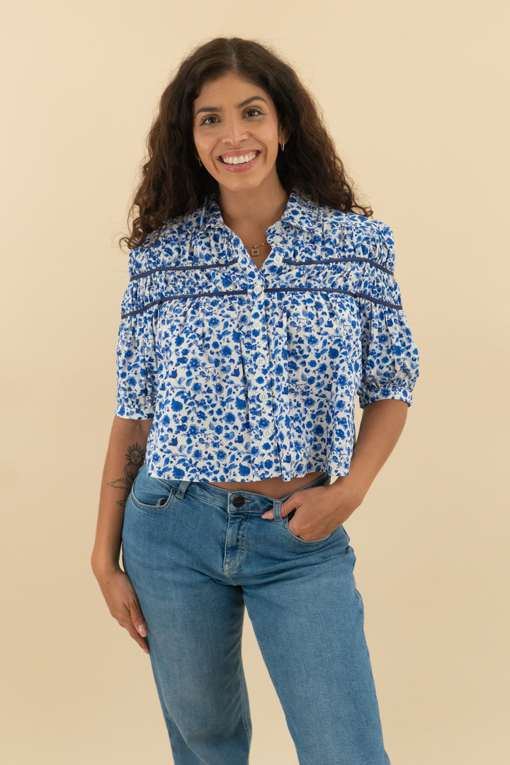 maeve royal blue floral top nwt (s; retail $108)
