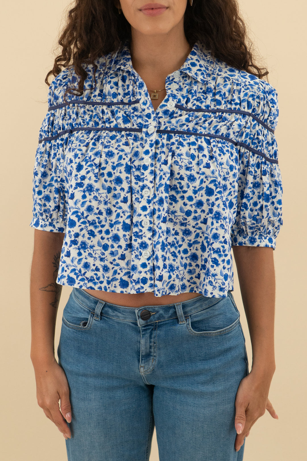 maeve royal blue floral top nwt (s; retail $108)