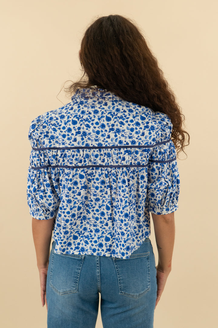 maeve royal blue floral top nwt (s; retail $108)