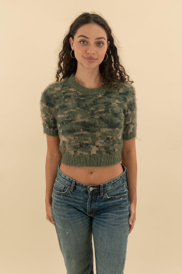 scoop camo knit sweater (0; retail $30)
