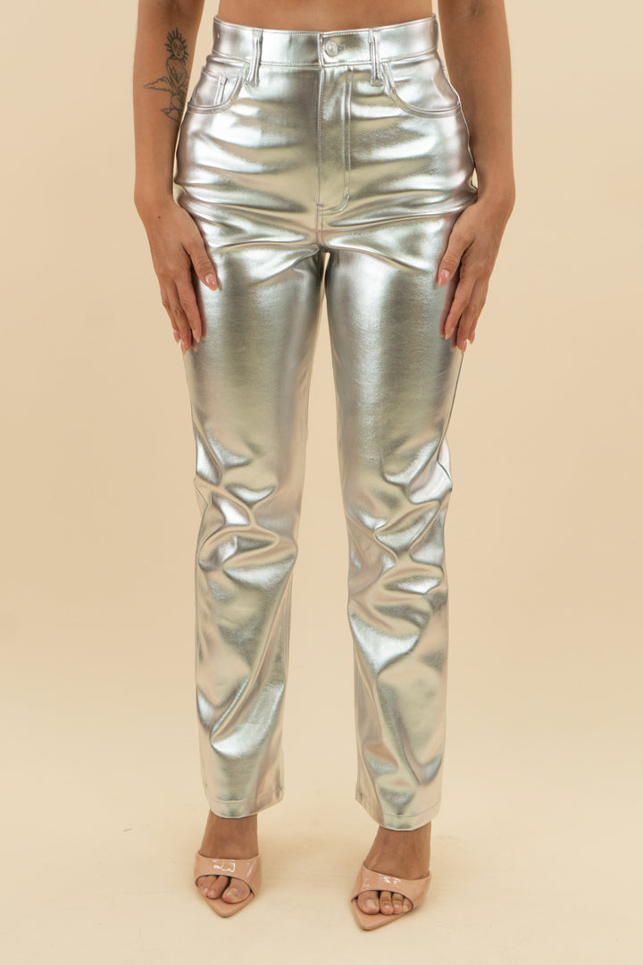 abercrombie & fitch the 90s ultra high rise silver metallic pants nwt (27; retail $110)