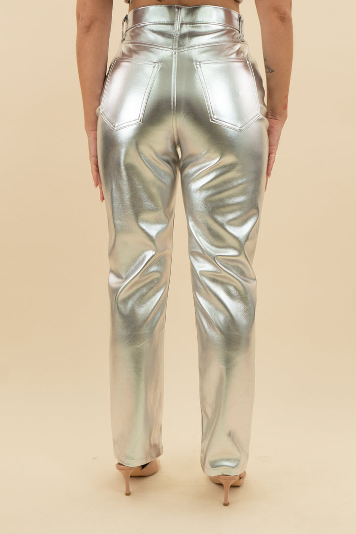 abercrombie & fitch the 90s ultra high rise silver metallic pants nwt (27; retail $110)