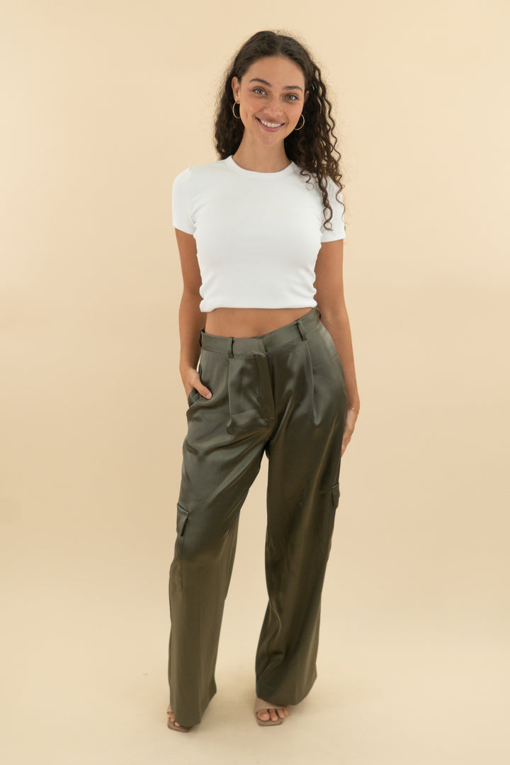 babaton green satin pants (6; retail $148)