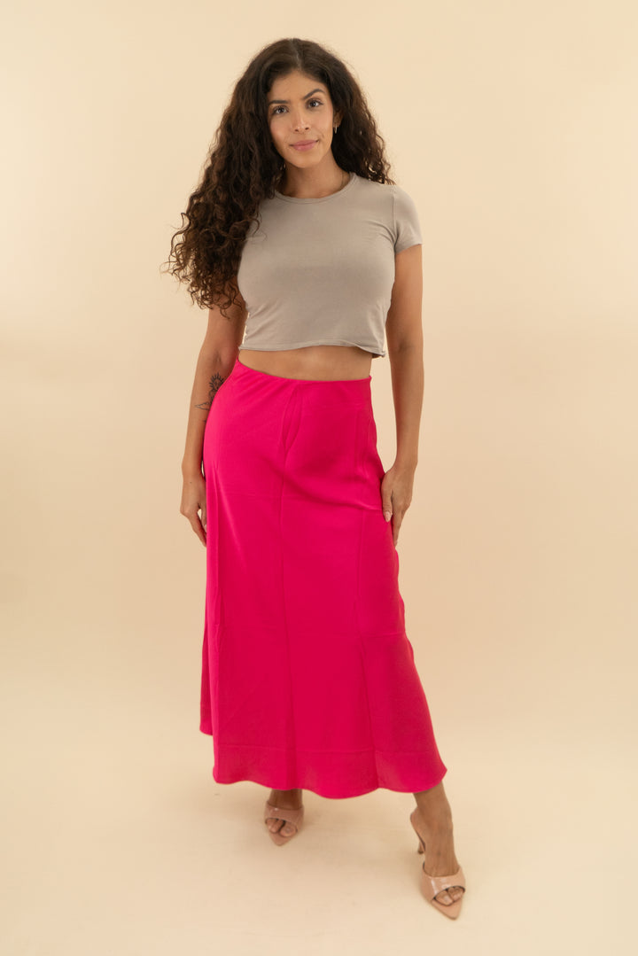 pink satin maxi skirt (m; retail $40)