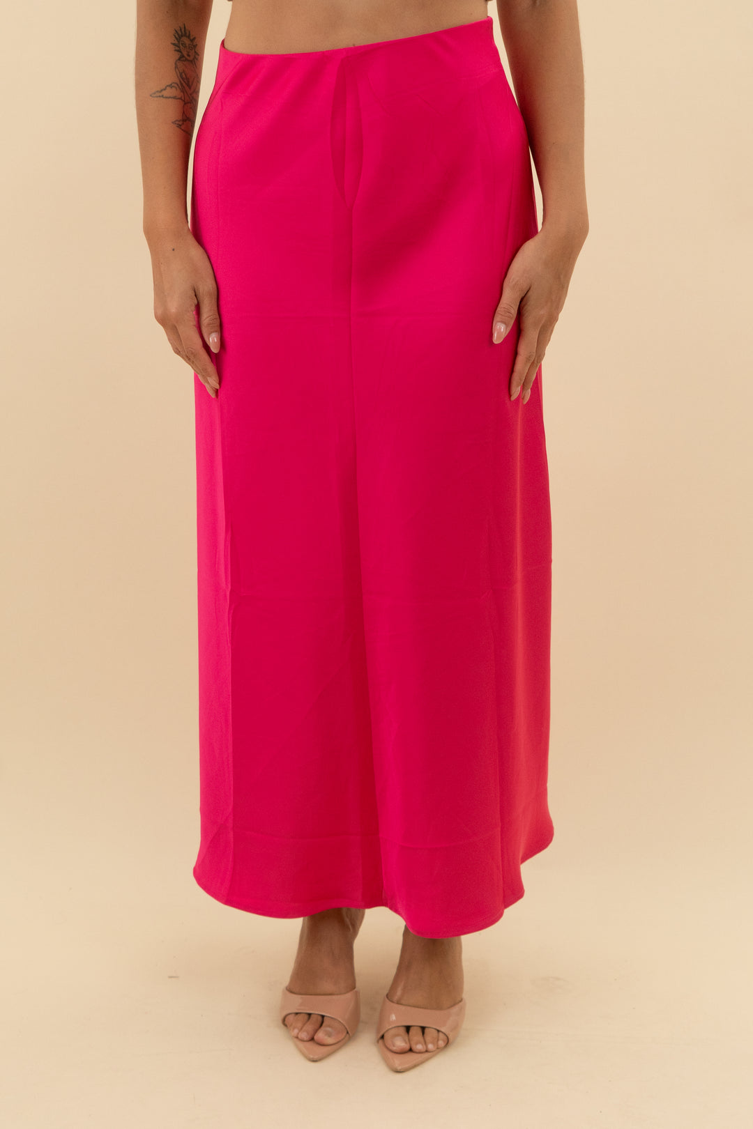 pink satin maxi skirt (m; retail $40)
