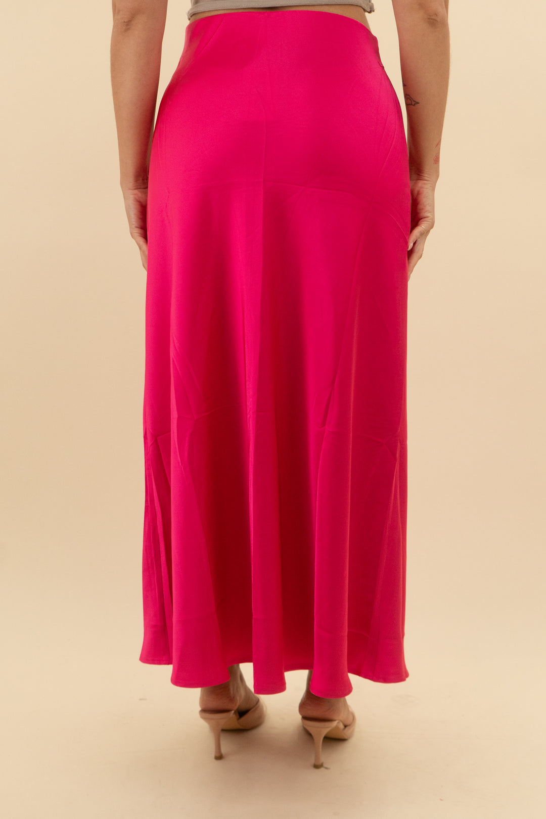 pink satin maxi skirt (m; retail $40)