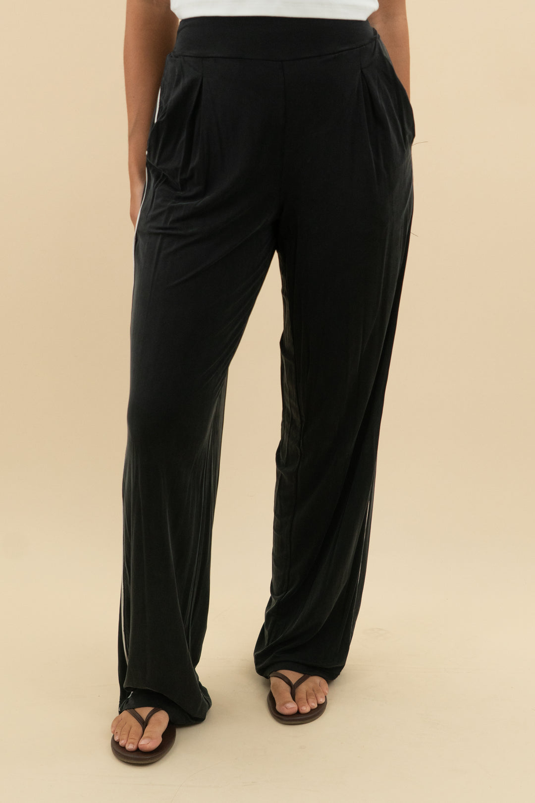 dyi black pull on pants with white stripe (s; retail $58)