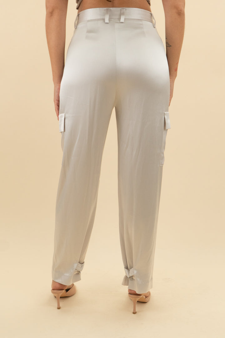 babaton light taupe satin cargo trousers (6; retail $148)