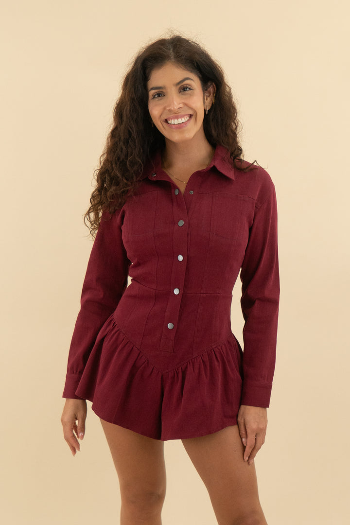 saylor red denim mini romper (s; retail $286)