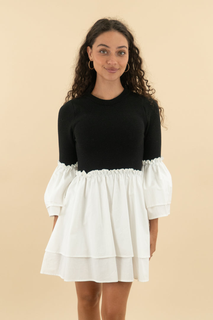 maeve black and white mixed media mini dress (s; retail $118)