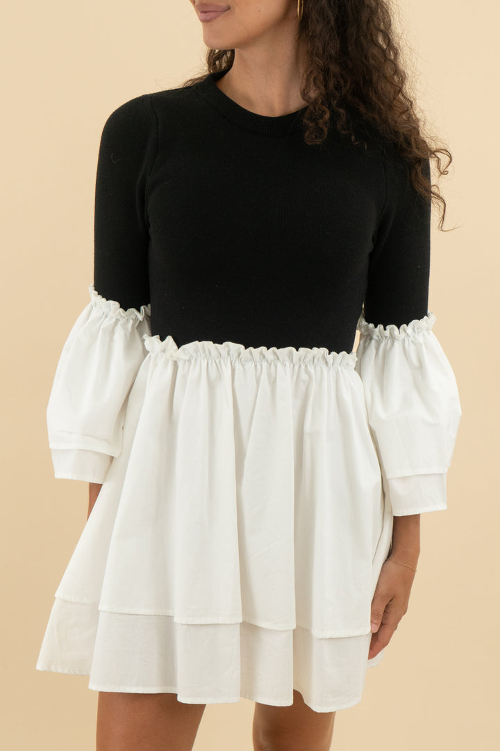 maeve black and white mixed media mini dress (s; retail $118)