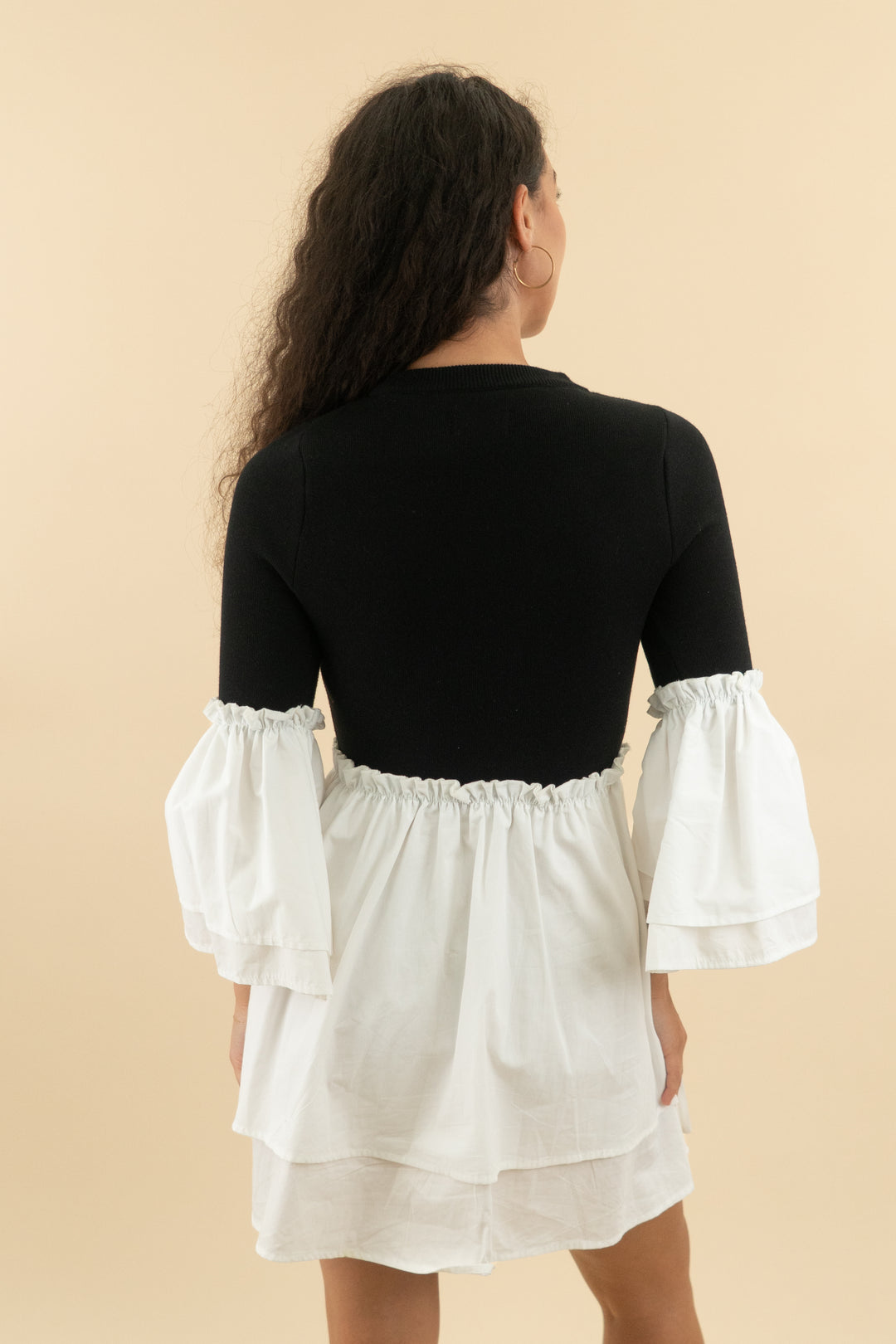 maeve black and white mixed media mini dress (s; retail $118)