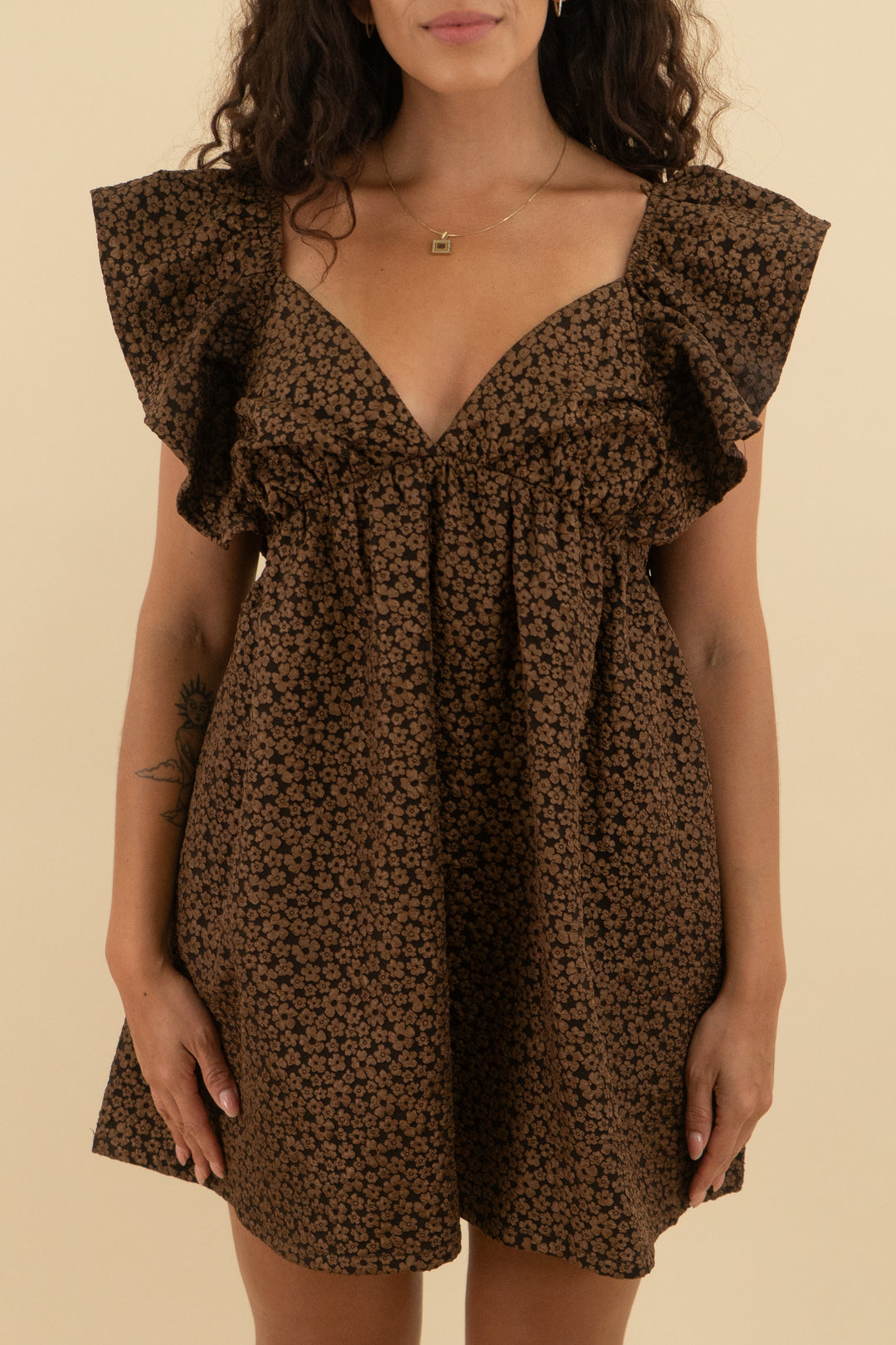 day + moon brown floral mini dress (m; retail $74)