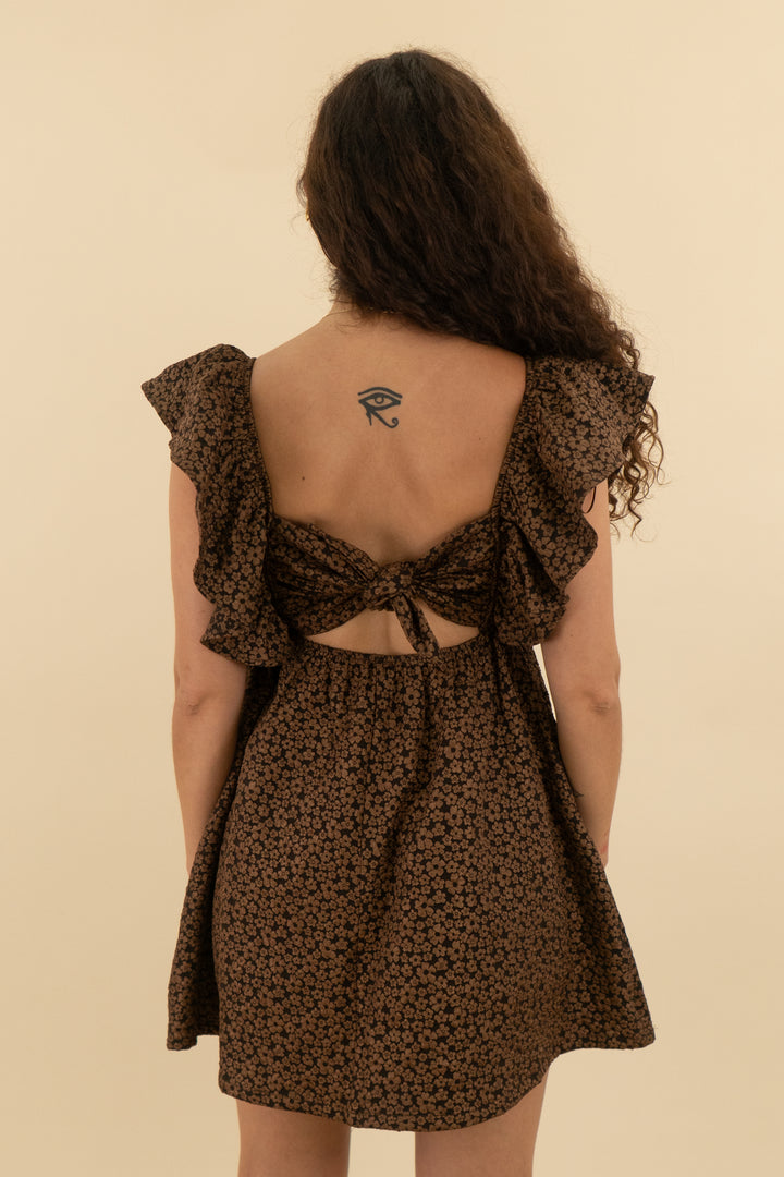 day + moon brown floral mini dress (m; retail $74)