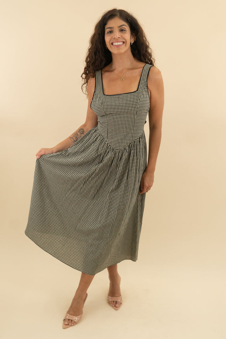 rumoured black gingham midi dress NWT (s; retail $168)
