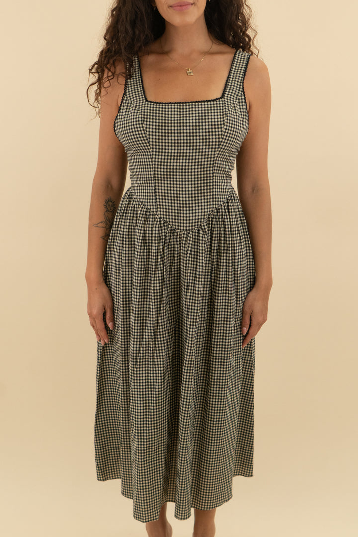 rumoured black gingham midi dress NWT (s; retail $168)