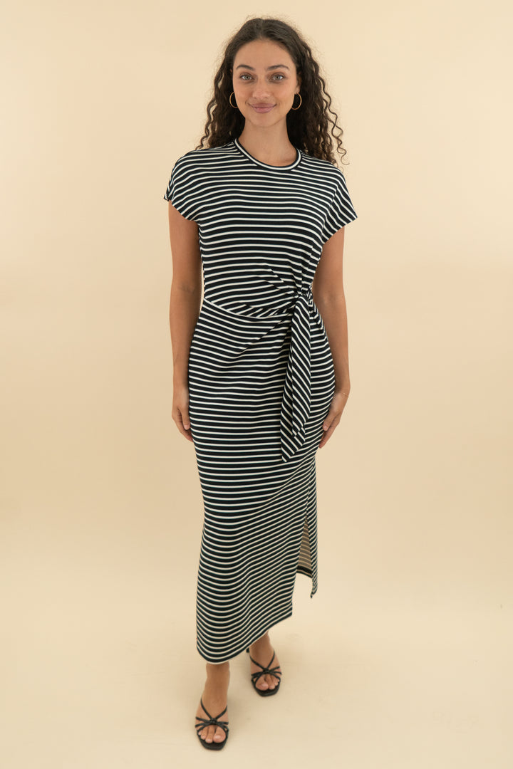 spanx black and white striped tie maxi dress (s; retail $138)