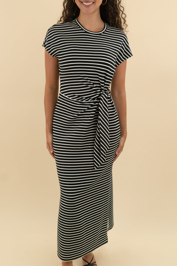 spanx black and white striped tie maxi dress (s; retail $138)