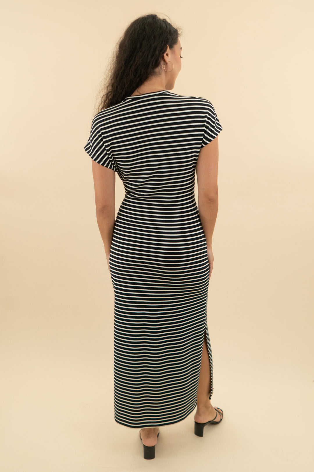 spanx black and white striped tie maxi dress (s; retail $138)