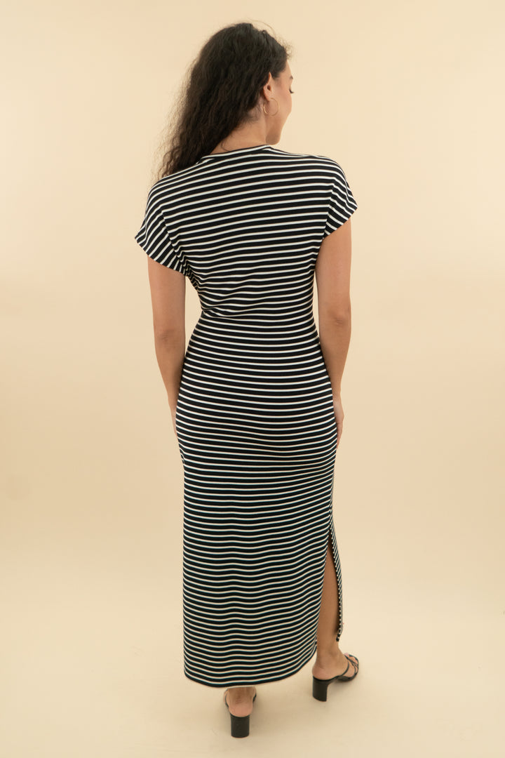 spanx black and white striped tie maxi dress (s; retail $138)