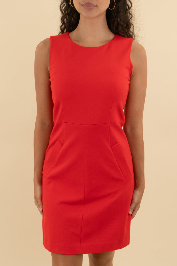 diane von furstenberg red sleeveless midi dress nwt (6; retail $328)