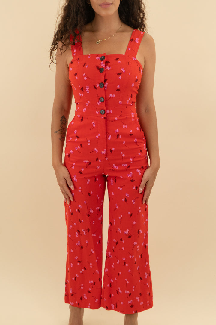 40. maeve red cherry print sleeveless jumpsuit (6; retail $168)