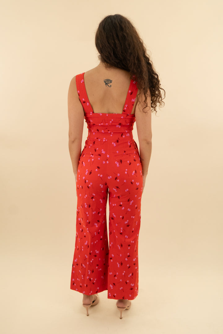 40. maeve red cherry print sleeveless jumpsuit (6; retail $168)
