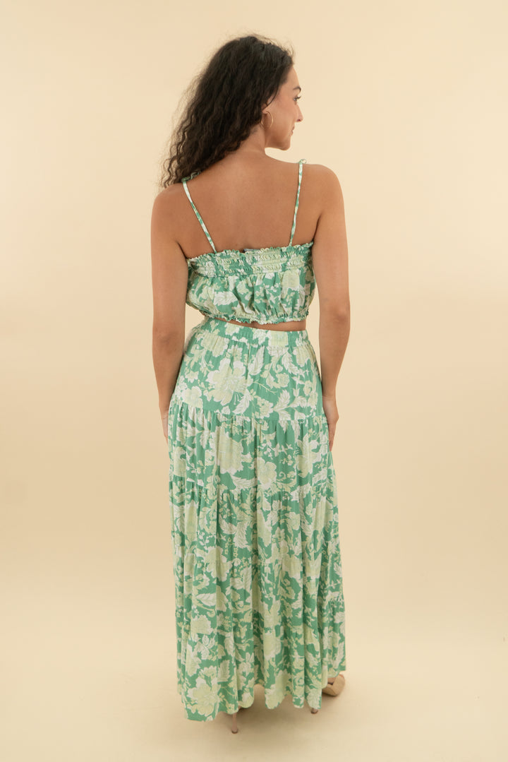 mink pink green floral skirt and top set (m; retail $249)