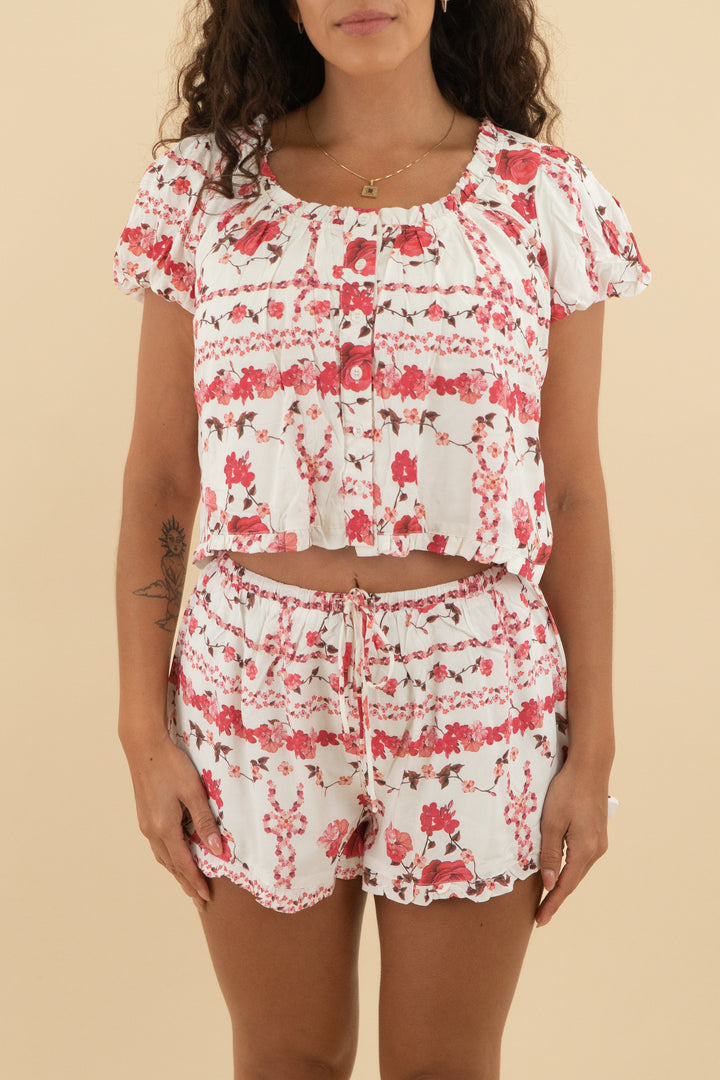 petal + pup pink floral short and top set nwt (s; retail $89)
