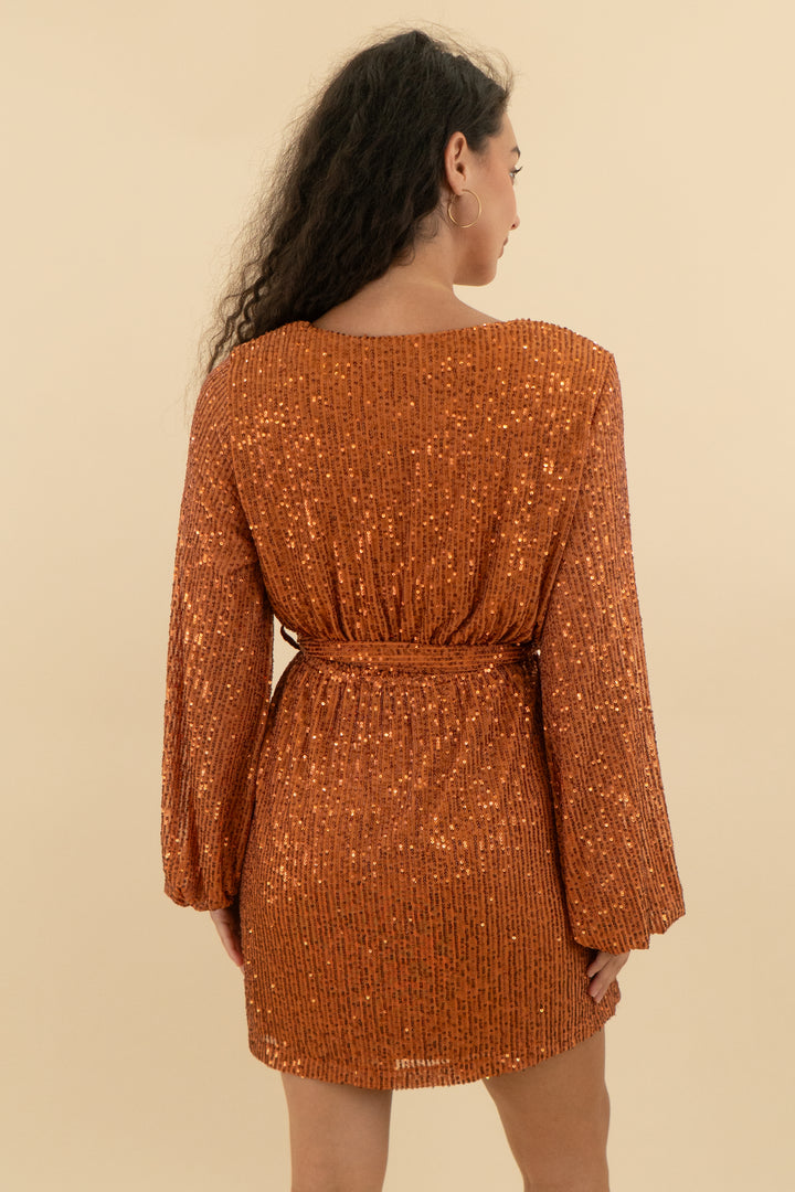 Petal + Pup Orange Sequin Mini Dress (10; retail $108)