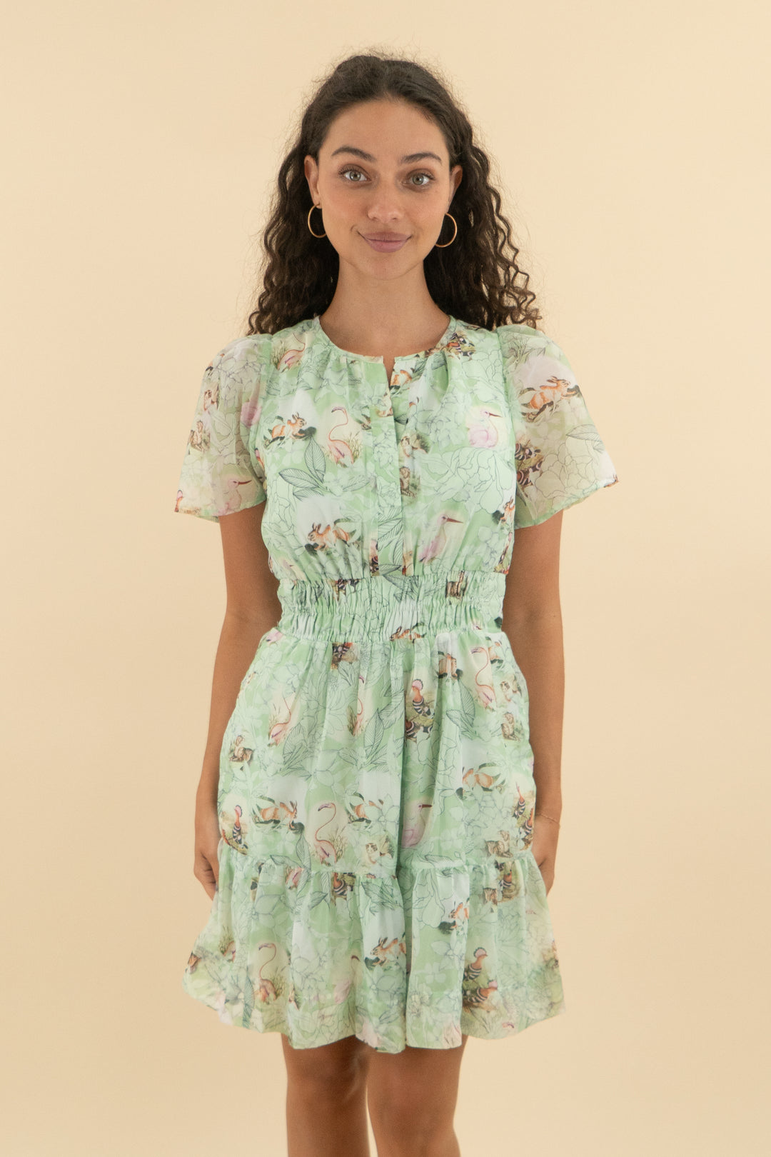 anthropologie mint green floral print ruffle short dress nwt (s; retail $148)