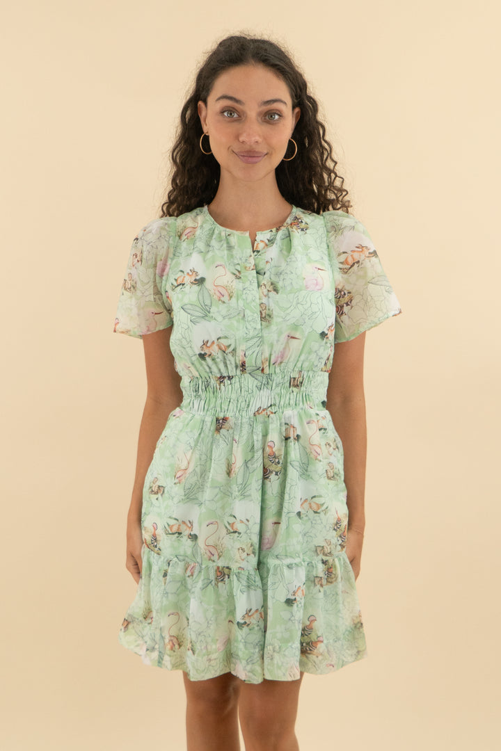 anthropologie mint green floral print ruffle short dress nwt (s; retail $148)
