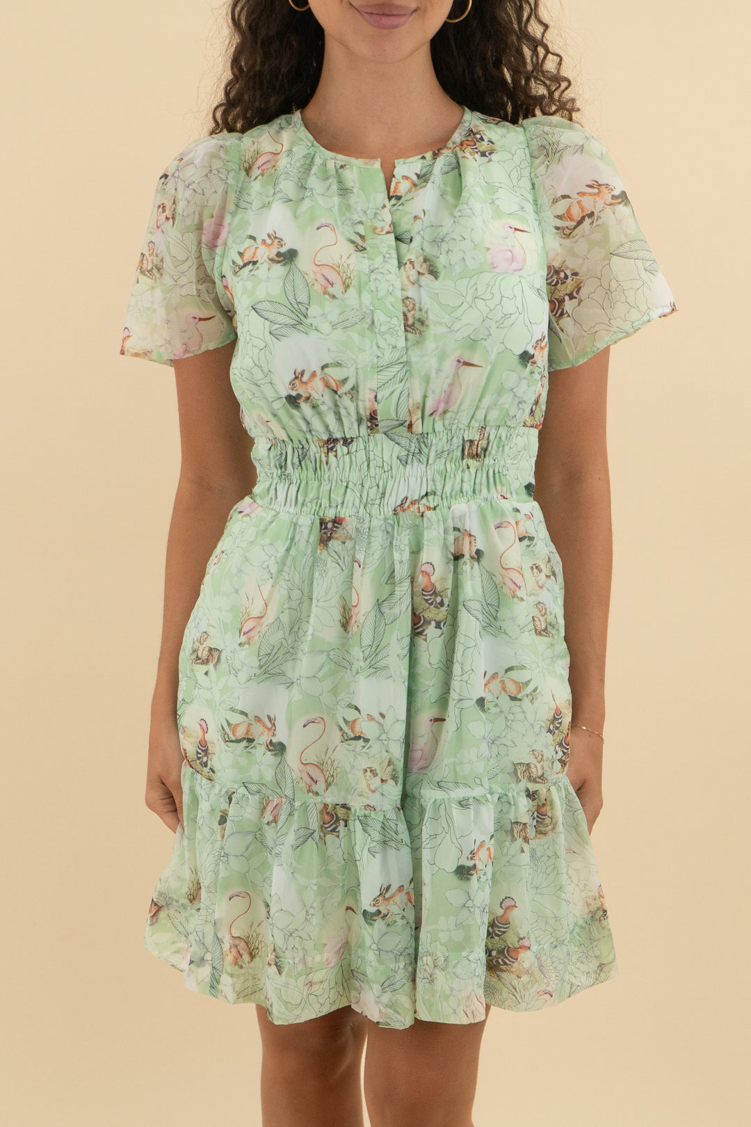 anthropologie mint green floral print ruffle short dress nwt (s; retail $148)