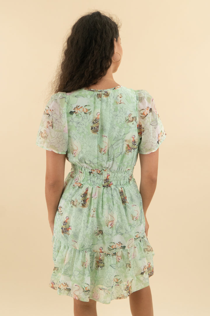 anthropologie mint green floral print ruffle short dress nwt (s; retail $148)