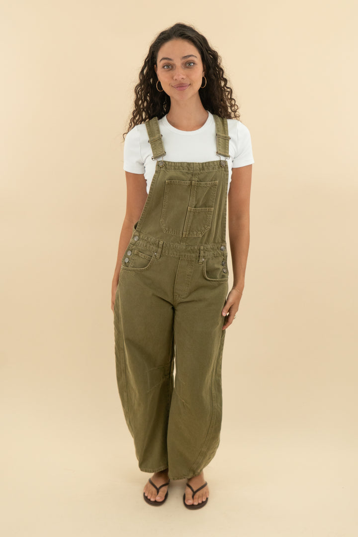 we the free olive green overalls (s; retail $148)
