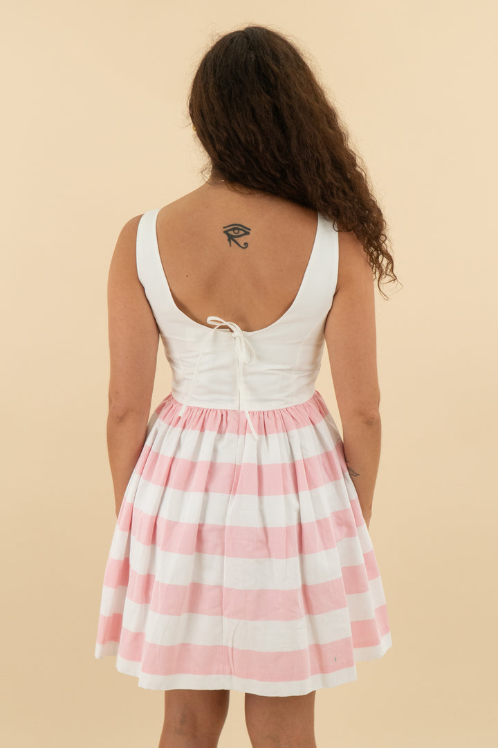 janie and jack white and pink striped boat neck dress (s; retail $178)