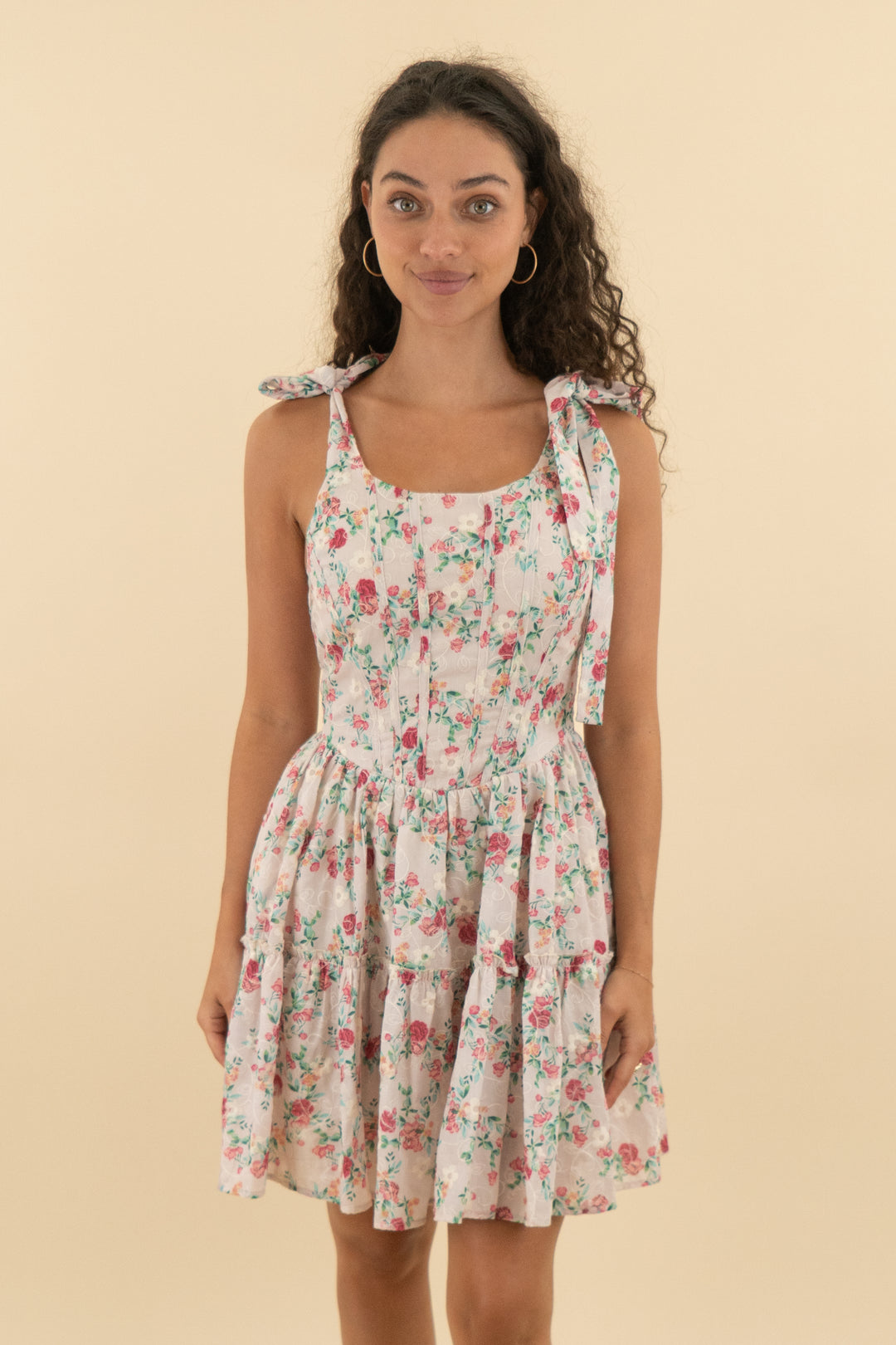 43. ivy city light pink floral tie strap ruffle dress nwt (s; retail $148)