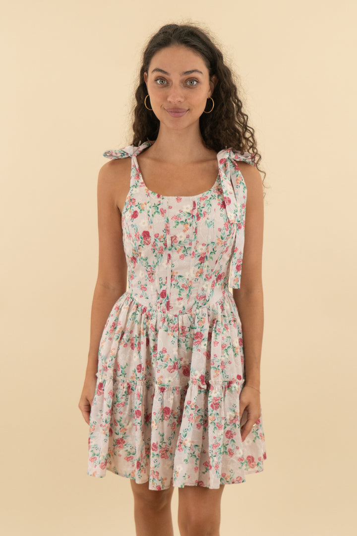 43. ivy city light pink floral tie strap ruffle dress nwt (s; retail $148)