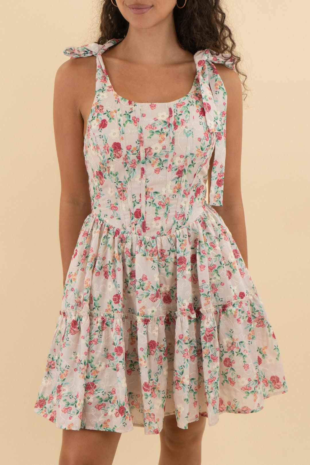 43. ivy city light pink floral tie strap ruffle dress nwt (s; retail $148)