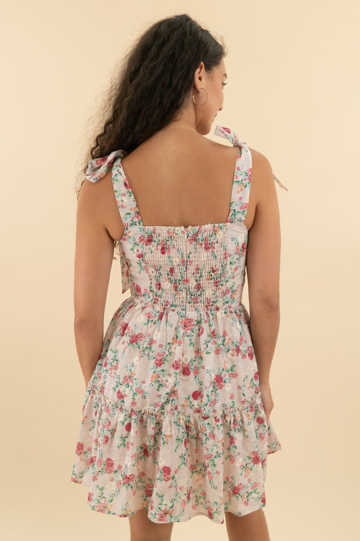 43. ivy city light pink floral tie strap ruffle dress nwt (s; retail $148)
