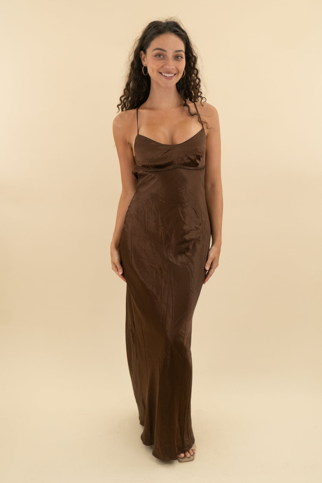 hello molly brown satin open back maxi dress nwt (s; retail $150)