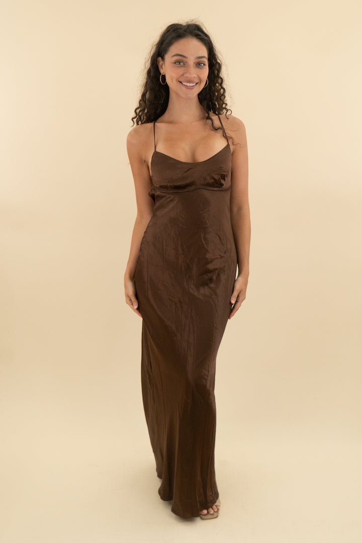 hello molly brown satin open back maxi dress nwt (s; retail $150)