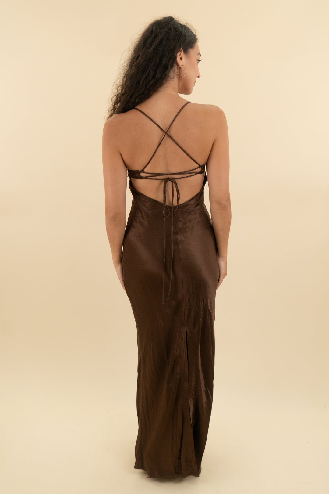 hello molly brown satin open back maxi dress nwt (s; retail $150)