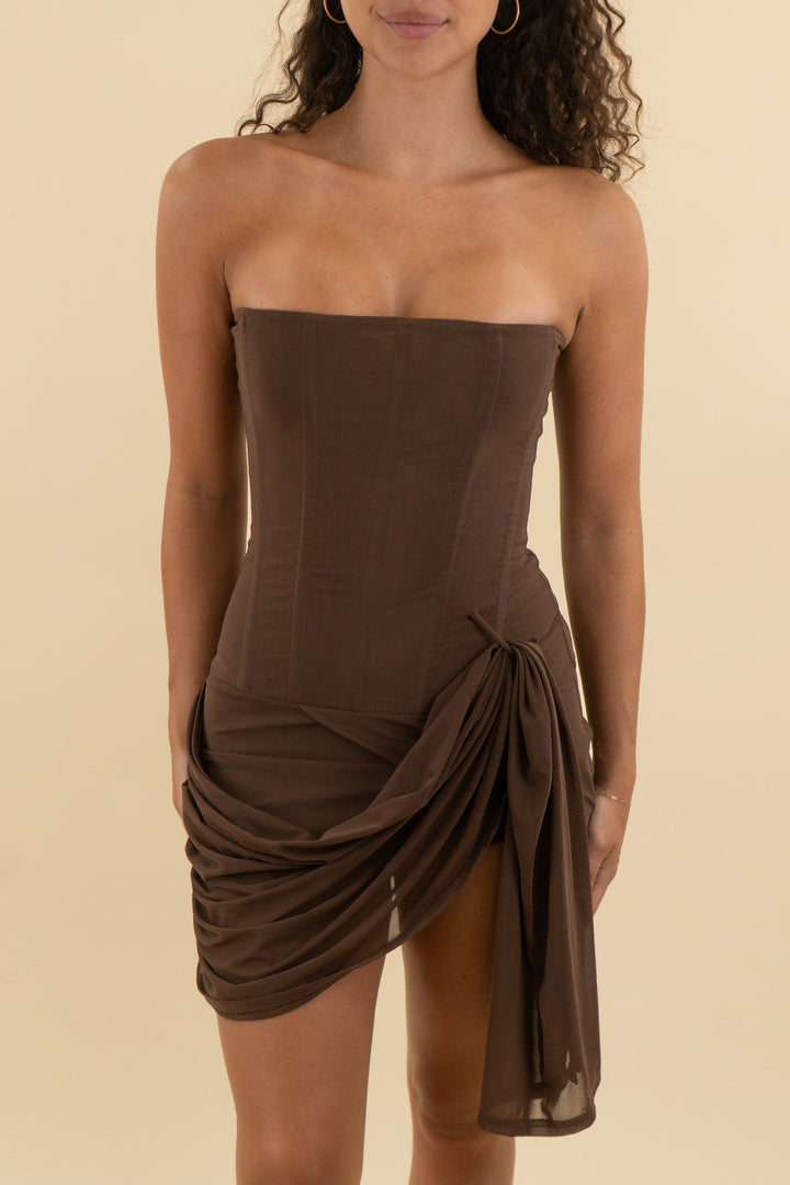 l'eau brown mesh corset mini dress nwt (s; retail $175)