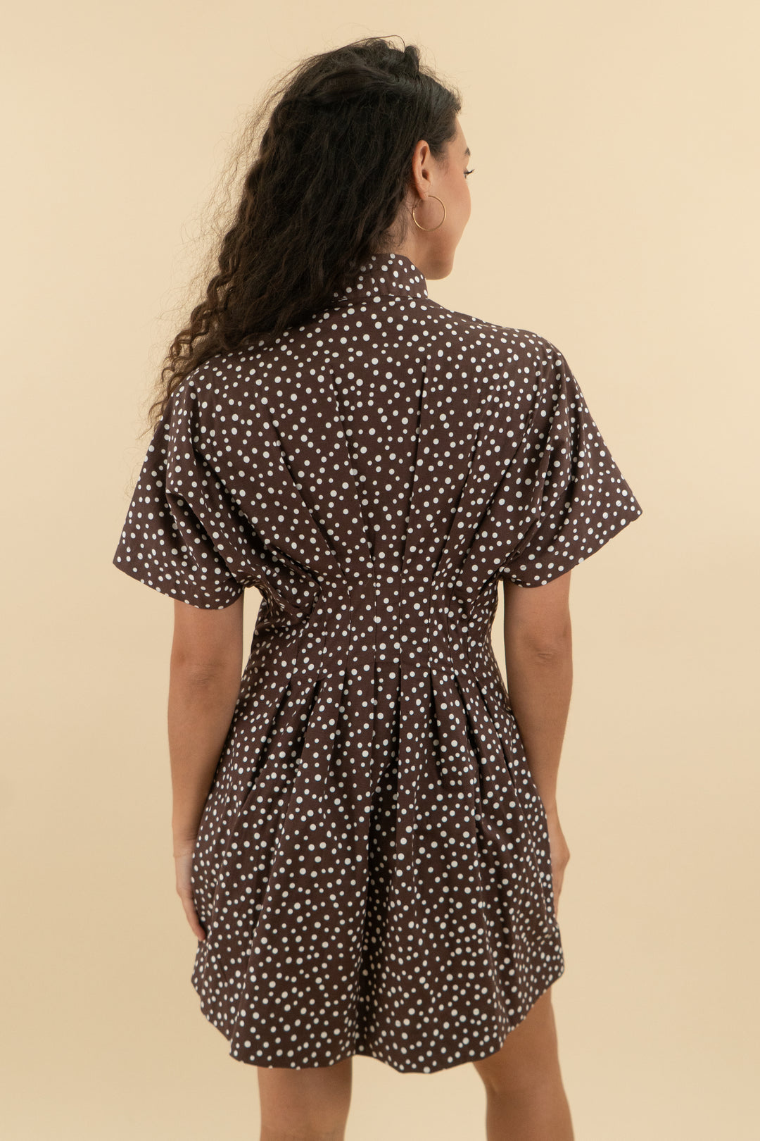 exquise brown polka dot short sleeve dress nwt (xs; retail $178)