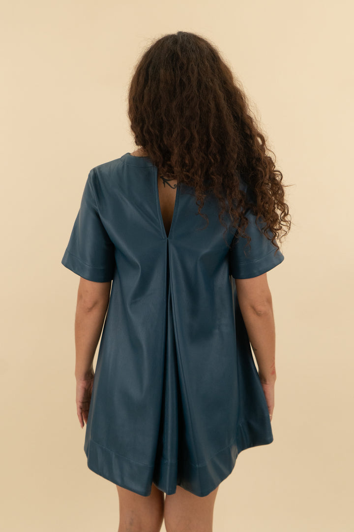 maeve dark teal faux leather short sleeve dress nwt (xs; retail $148)