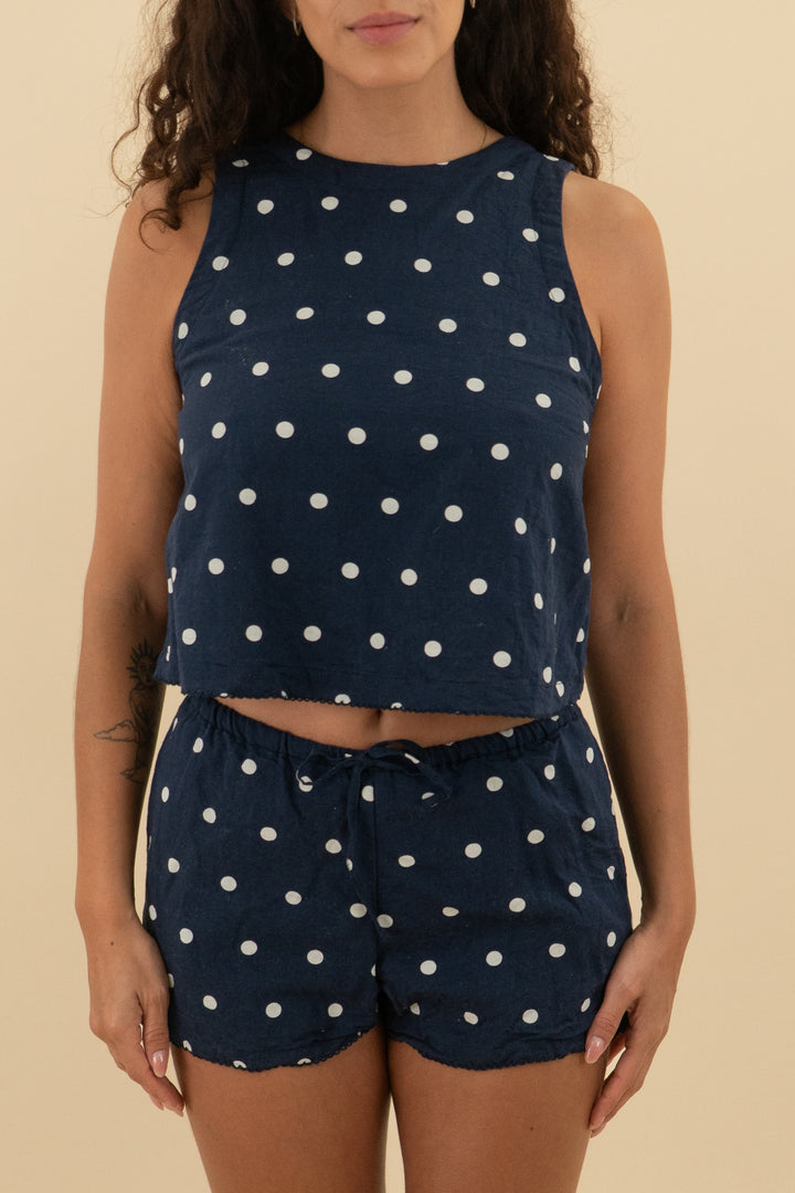 beach riot navy polka dot tank and short set (s; retail $186)