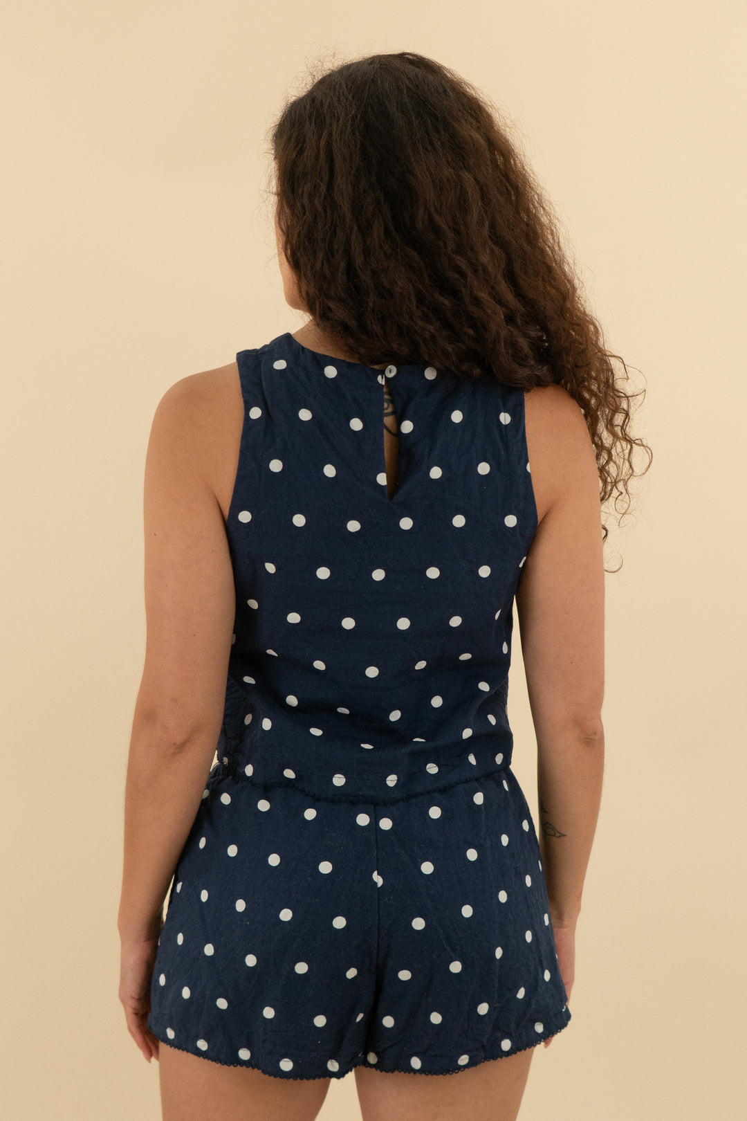 beach riot navy polka dot tank and short set (s; retail $186)