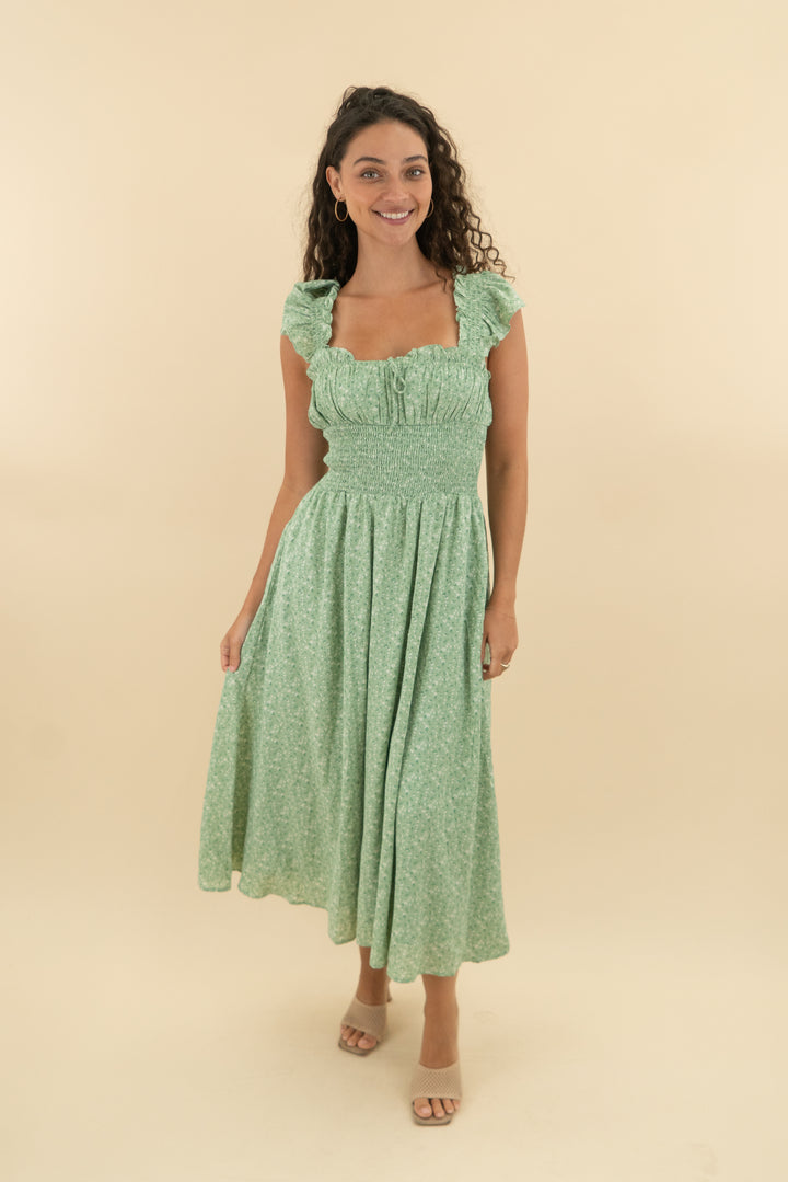 petal + pup mint green floral midi dress nwt (s; retail $109)