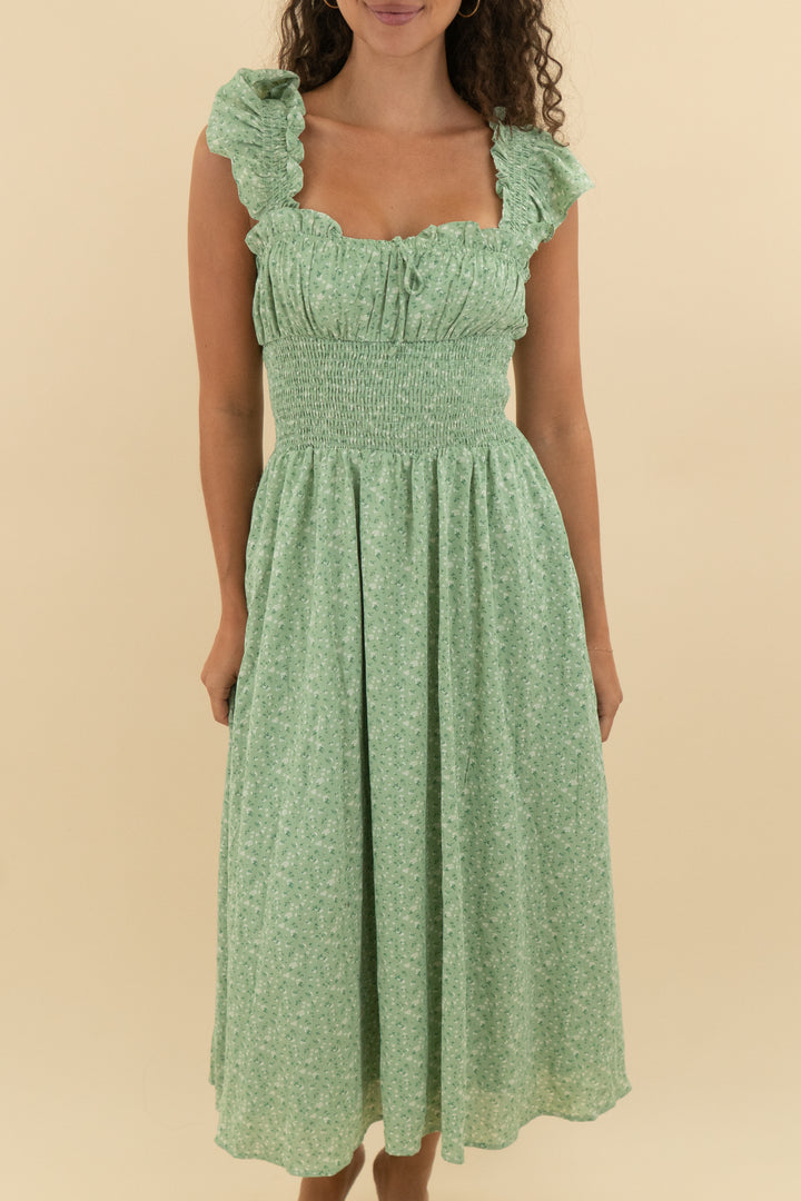 petal + pup mint green floral midi dress nwt (s; retail $109)